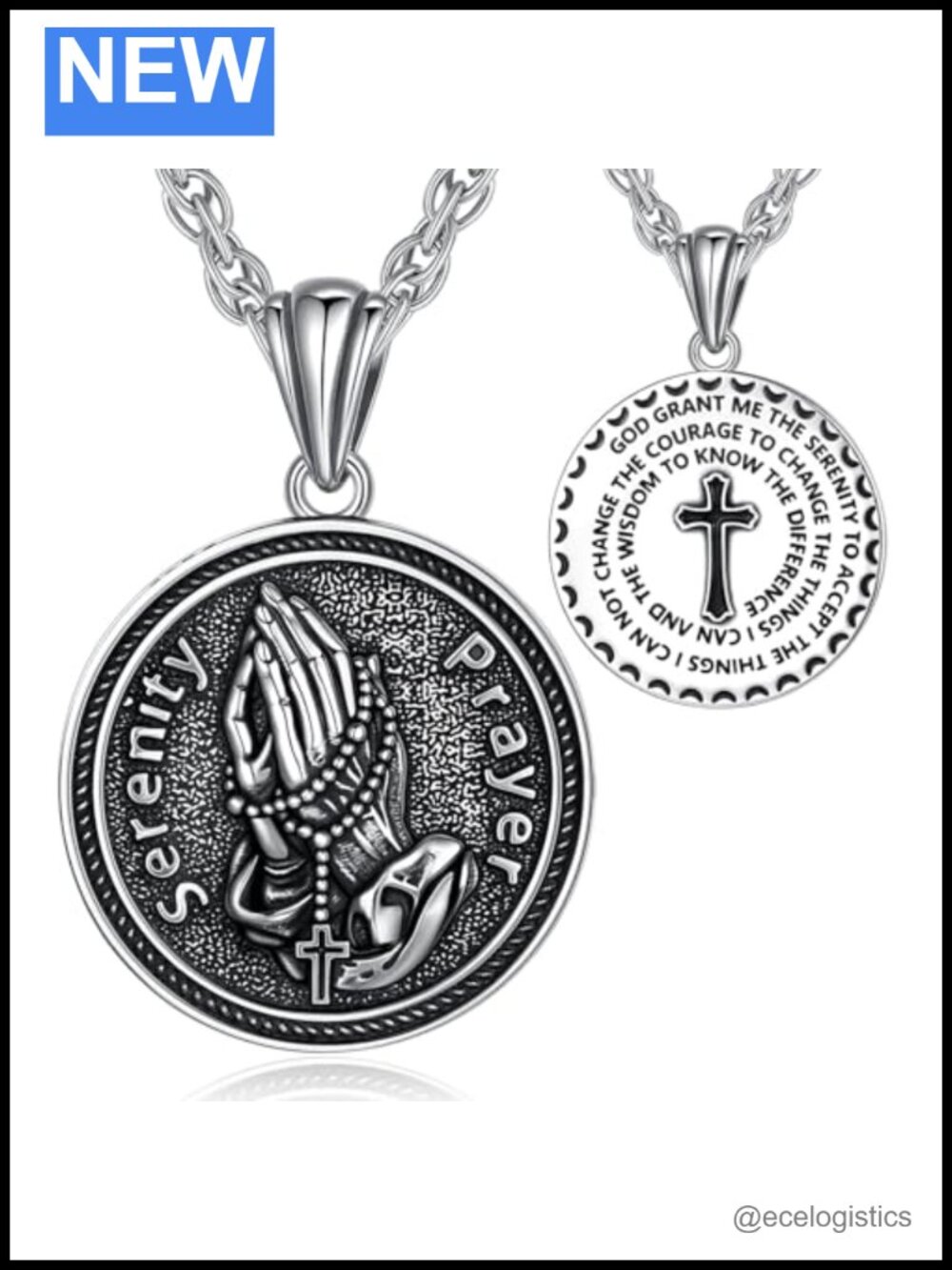 S925 Sterling Silver Praying Hands Bible Verse Pendant Necklace